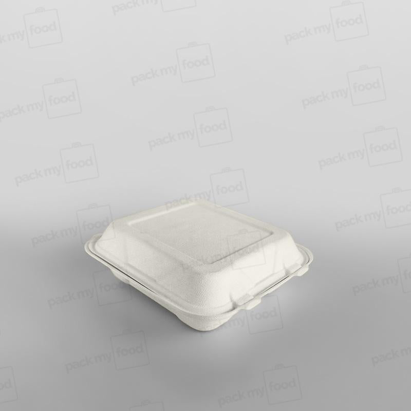 Compostable Bagasse Square 8'' Hinged Lunch Box