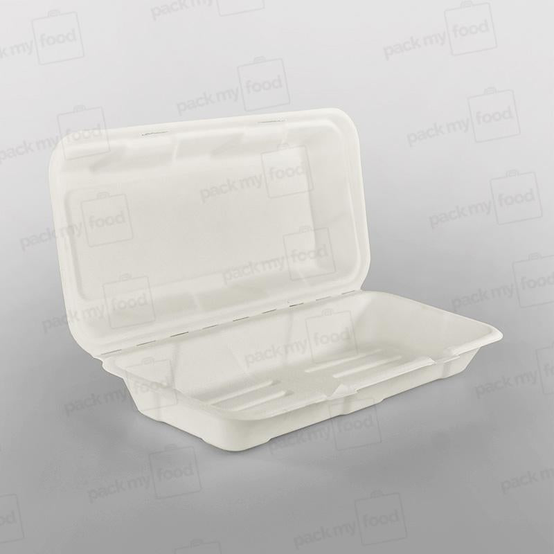 Bagasse Compostable 9 Inch Square Clamshell Meal Box
