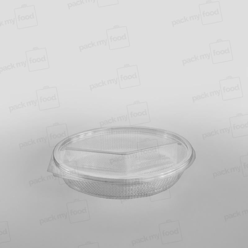 Somoplast Clear Hinged 2 Compartment Oval Container - 575cc