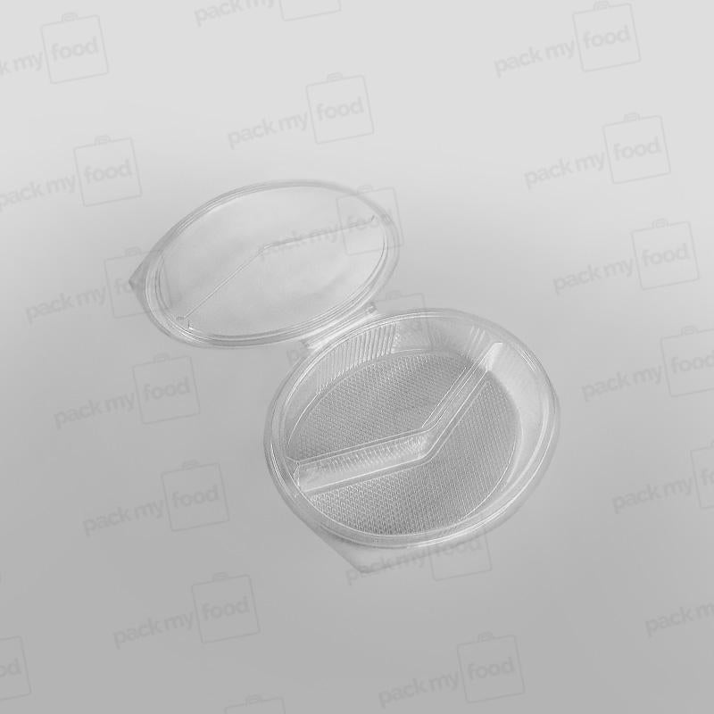 Somoplast Clear Hinged 2 Compartment Oval Container - 575cc
