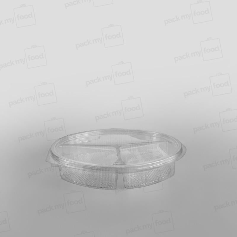 Somoplast Clear Hinged 3 Compartment Oval Container - 550cc