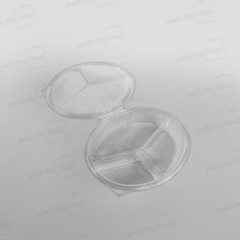 Somoplast Clear Hinged 3 Compartment Oval Container - 550cc