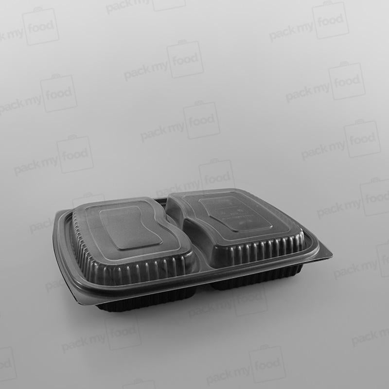 Somoplast Black 2 Compartment Microwavable Container - 50/50 Split