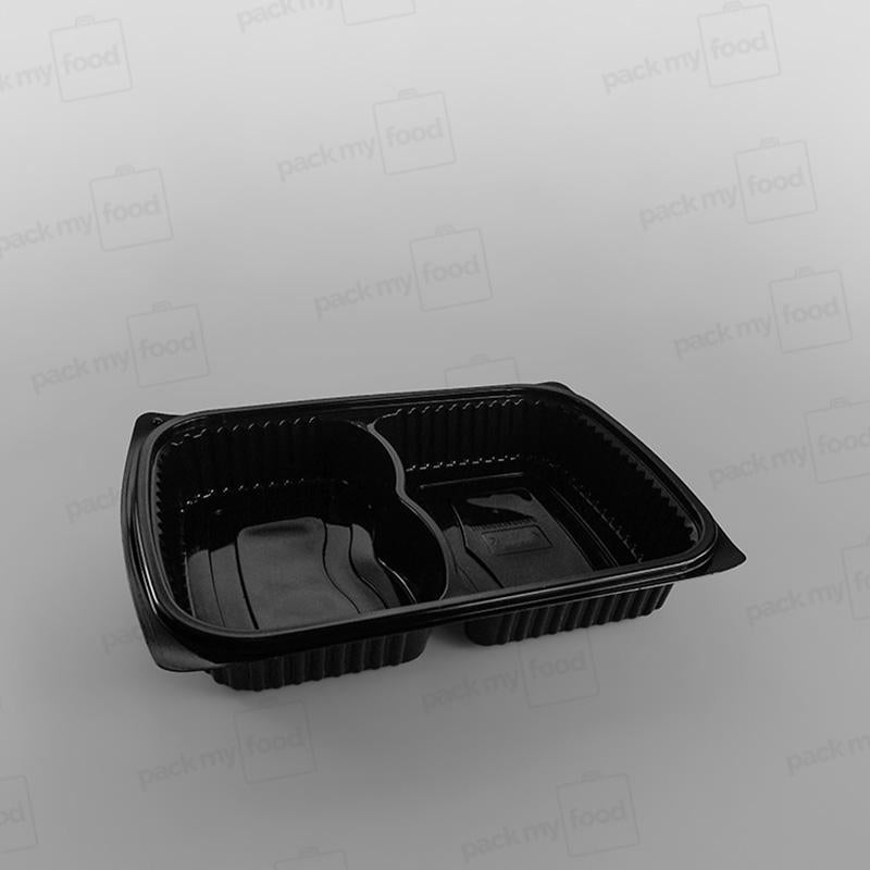 Somoplast Black 2 Compartment Microwavable Container - 50/50 Split