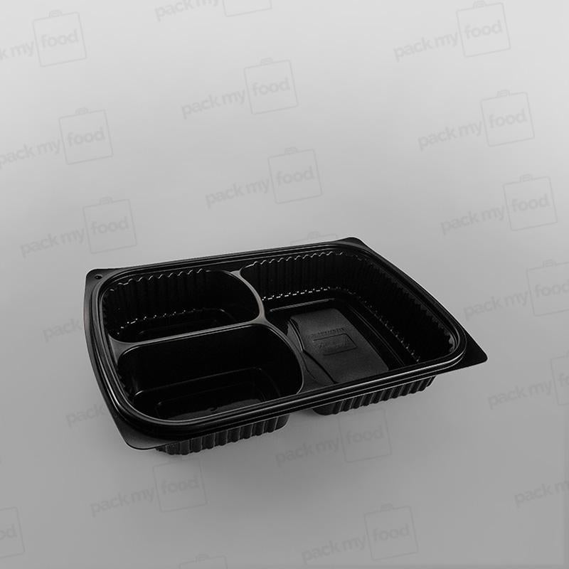 Somoplast Black 3 Compartment Microwavable Container