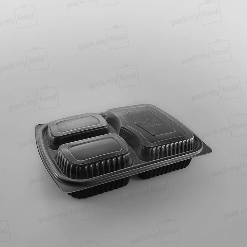 Somoplast Black 3 Compartment Microwavable Container