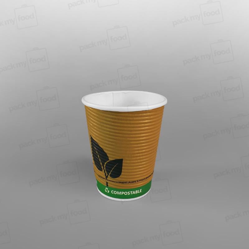 Biodegradable Green Leaf Design Ripple Coffee Cup, Double Wall