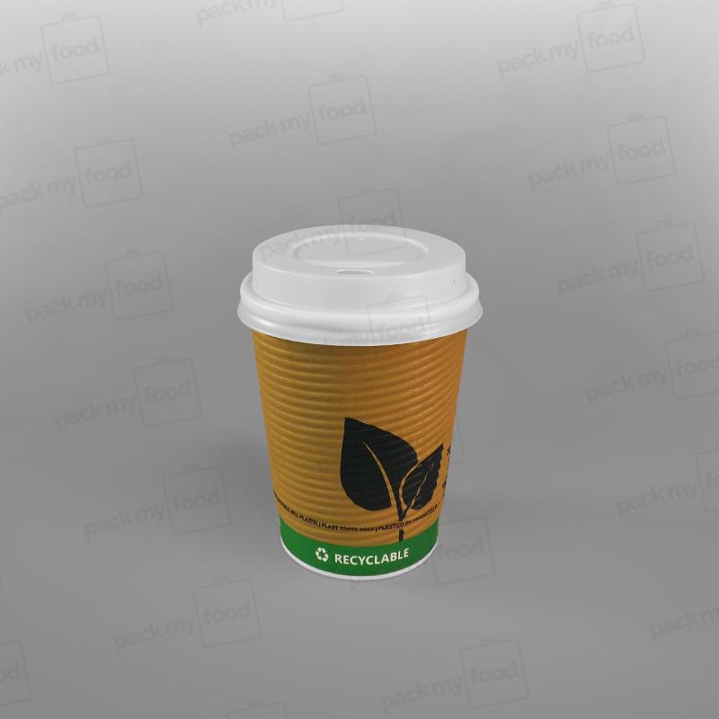 Biodegradable Green Leaf Design Ripple Coffee Cup, Double Wall