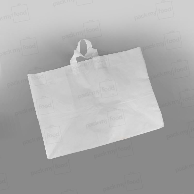 White Premium Plastic Carrier Bag, Soft Loop + Flat Bottom