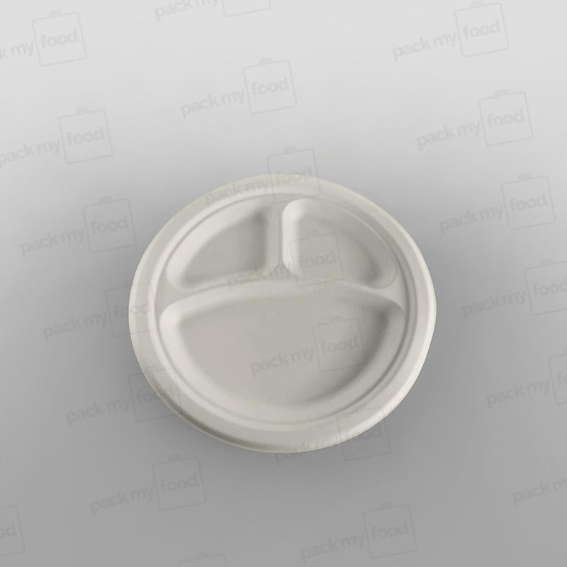 Bagasse Dinner Plate, 10 Inch, 3 Compartment