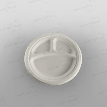 Bagasse Dinner Plate, 10 Inch, 3 Compartment