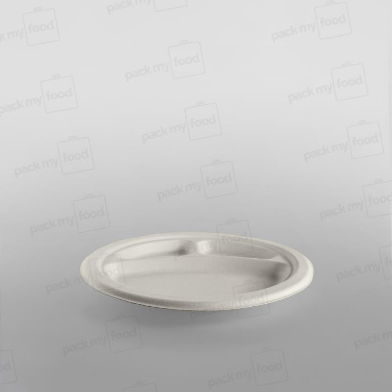 Bagasse Dinner Plate, 10 Inch, 3 Compartment