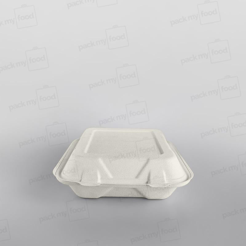 Compostable Bagasse Square 8'' Hinged Lunch Box