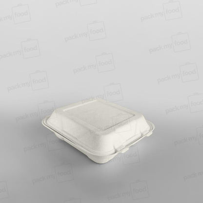 Compostable Bagasse Square 8'' Hinged Lunch Box