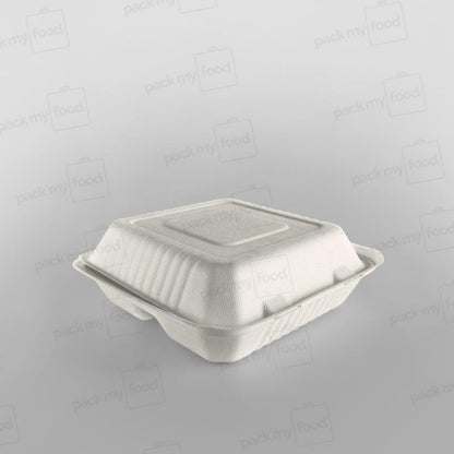 Bagasse Compostable Square 9 inch - 3 Compartment Clamshell Meal Box