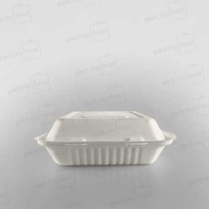 Bagasse Compostable Square 9 inch - 3 Compartment Clamshell Meal Box