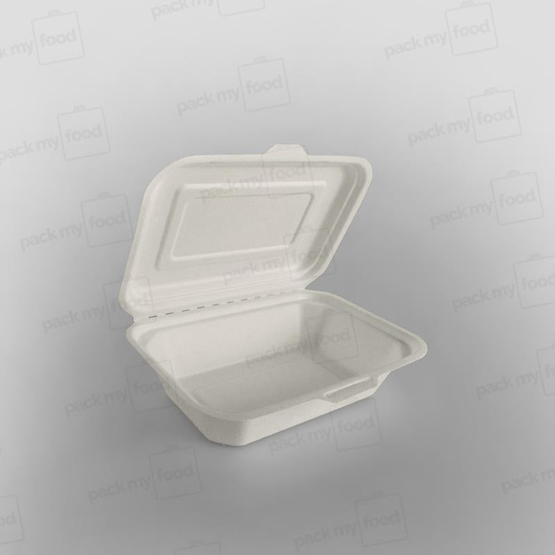Bagasse Compostable Regular Clamshell Meal Box - 7 x 5 x 2.5 inch