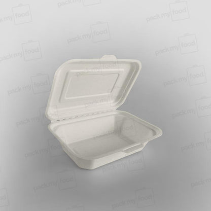 Bagasse Compostable Regular Clamshell Meal Box - 7 x 5 x 2.5 inch