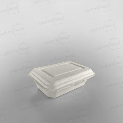 Bagasse Compostable Regular Clamshell Meal Box - 7 x 5 x 2.5 inch