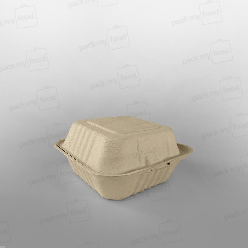 Compostable Wide Bagasse Burger Box - 6inch