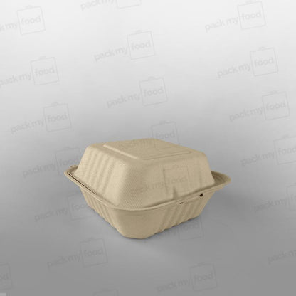 Compostable Wide Bagasse Burger Box - 6inch