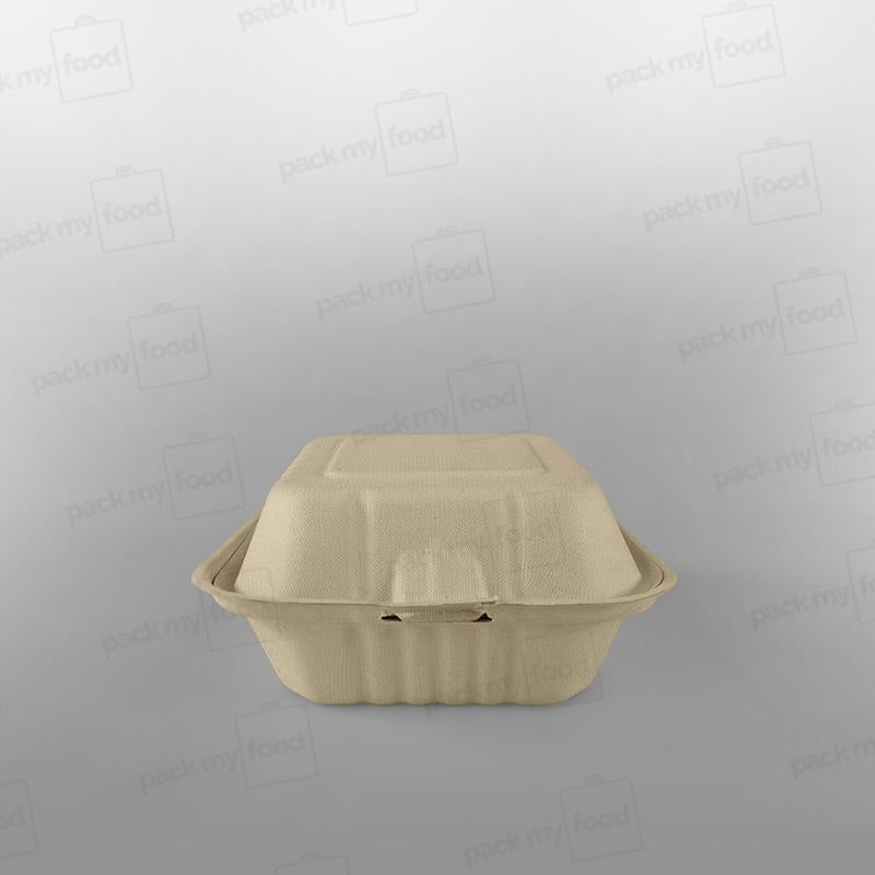 Compostable Wide Bagasse Burger Box - 6inch