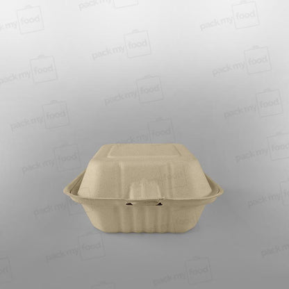 Compostable Wide Bagasse Burger Box - 6inch