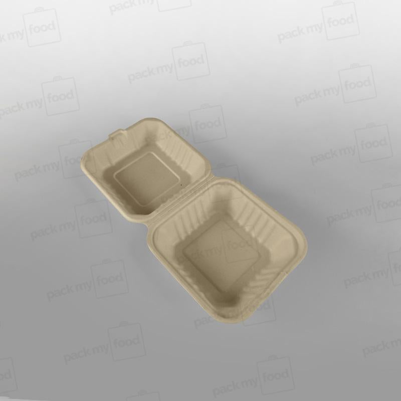 Compostable Wide Bagasse Burger Box - 6inch