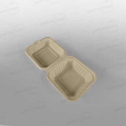 Compostable Wide Bagasse Burger Box - 6inch