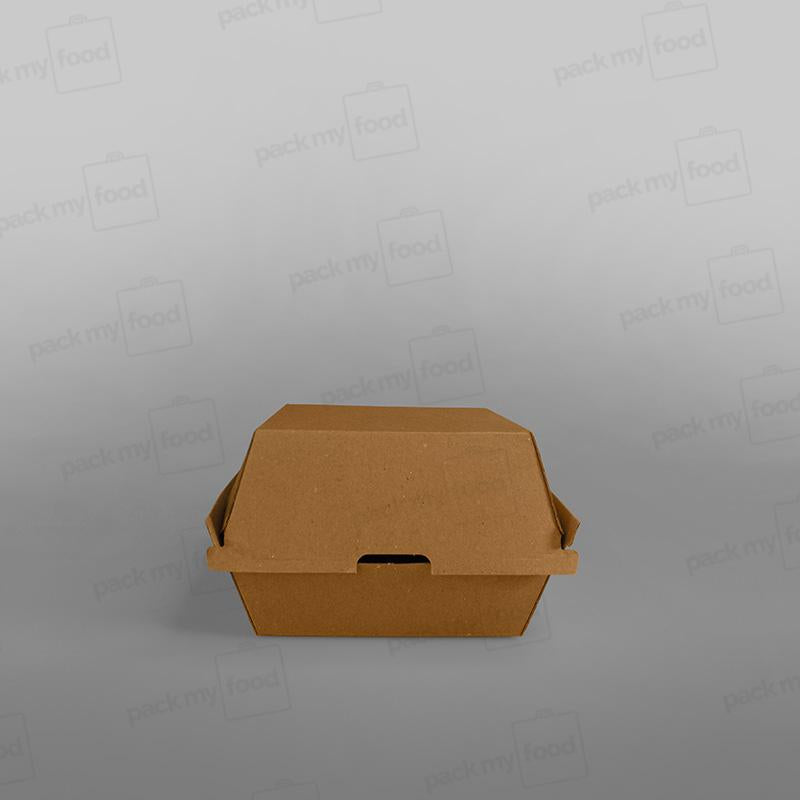 Clamshell Corrugated Kraft Burger Box - 105x102x84mm