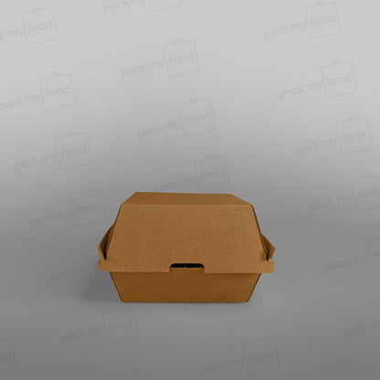Clamshell Corrugated Kraft Burger Box - 105x102x84mm
