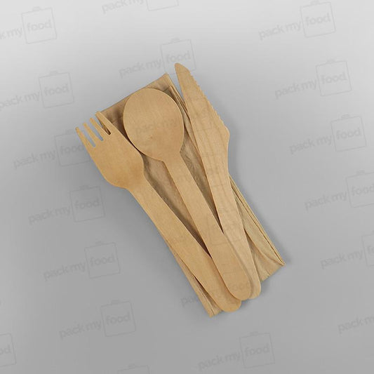 Wooden Cutlery Pack (Napkin, Fork, Knife,Spoon)
