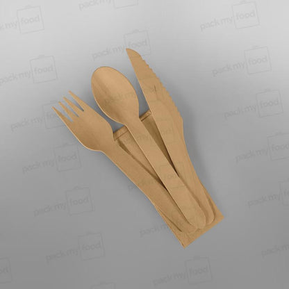 Wooden Cutlery Pack (Napkin, Fork, Knife, Spoon)