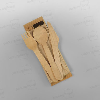 Wooden Cutlery Pack (Napkin, Fork, Knife,Spoon)