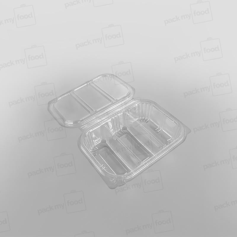 Somoplast 3 Compartment Clear Hinged Oval Container - 550cc Economy