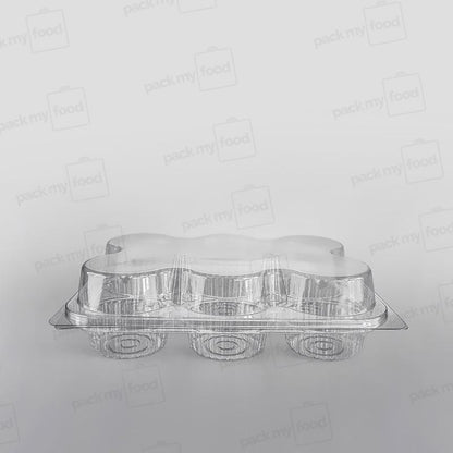 Somoplast Hinged Clear Muffin Container - 6 Muffins - 80mm Diameter