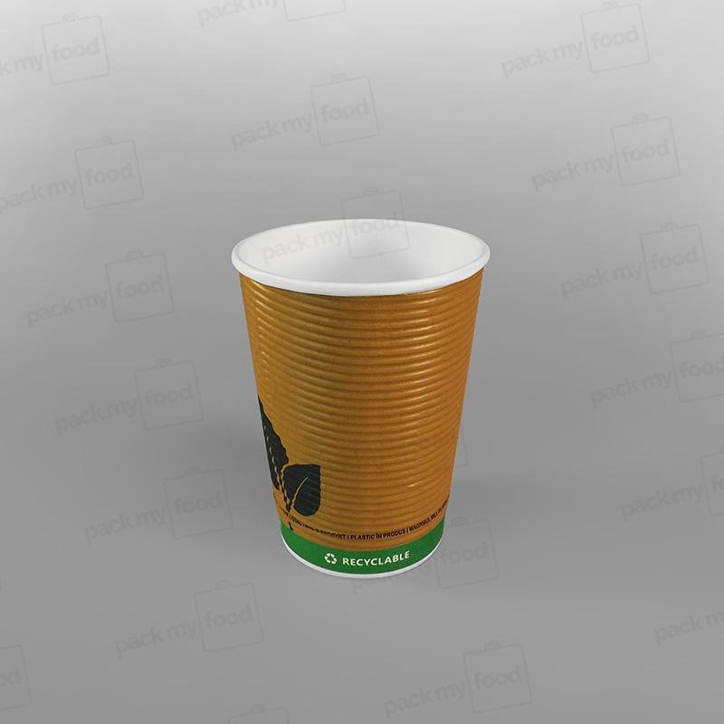 Biodegradable Green Leaf Design Ripple Coffee Cup, Double Wall