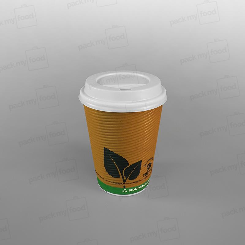 Biodegradable Green Leaf Design Ripple Coffee Cup, Double Wall