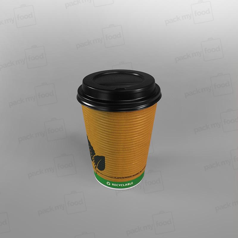 Biodegradable Green Leaf Design Ripple Coffee Cup, Double Wall