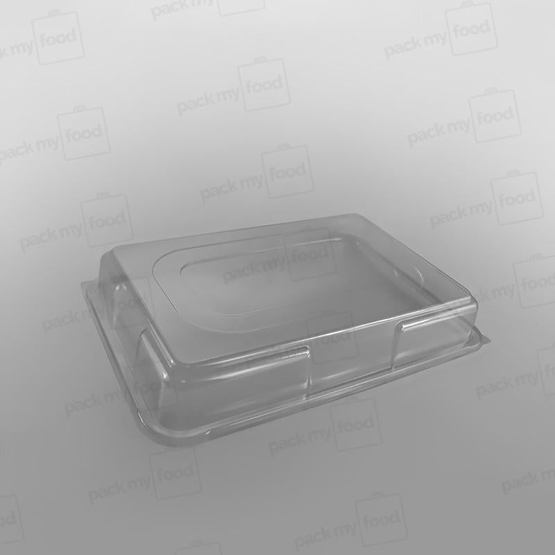 Clear Domed Lid For Plastic Rectangular Platter - Black Base