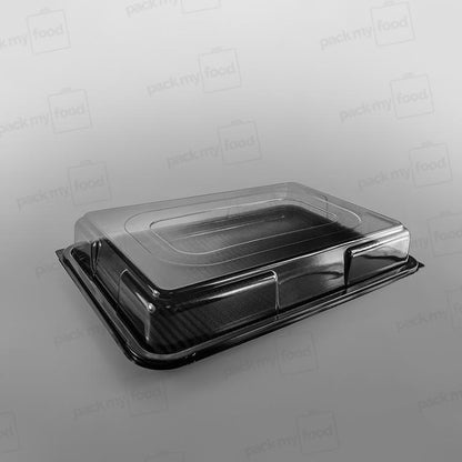 Clear Domed Lid For Plastic Rectangular Platter - Black Base