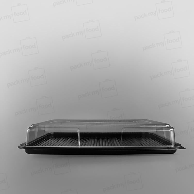 Clear Domed Lid For Plastic Rectangular Platter - Black Base