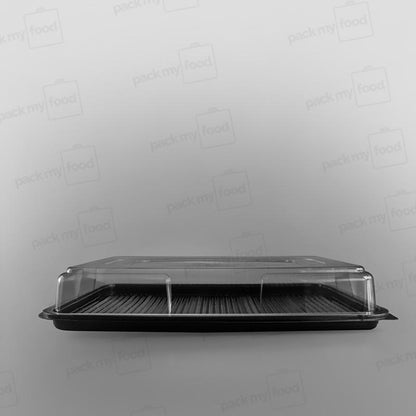 Clear Domed Lid For Plastic Rectangular Platter - Black Base