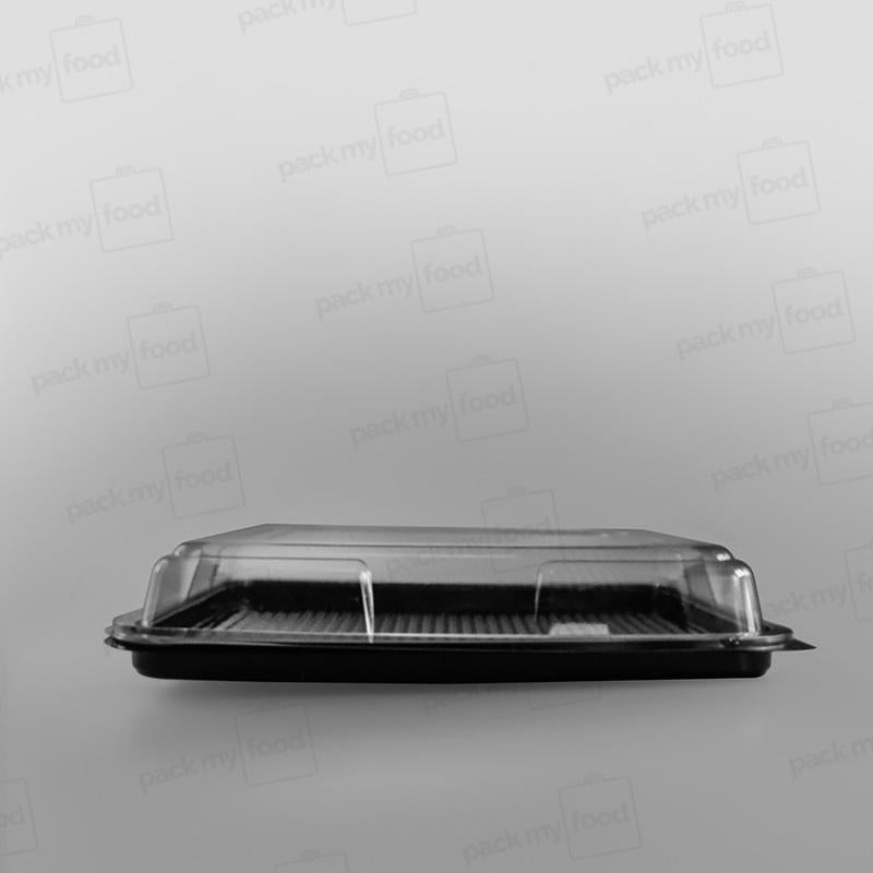 Clear Domed Lid For Plastic Rectangular Platter - Black Base