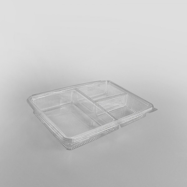 Somoplast 3 Compartment Clear Hinged Large Rectangular Container