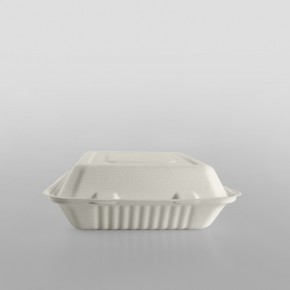 Compostable Bagasse 9'' Striped Clamshell Meal Box